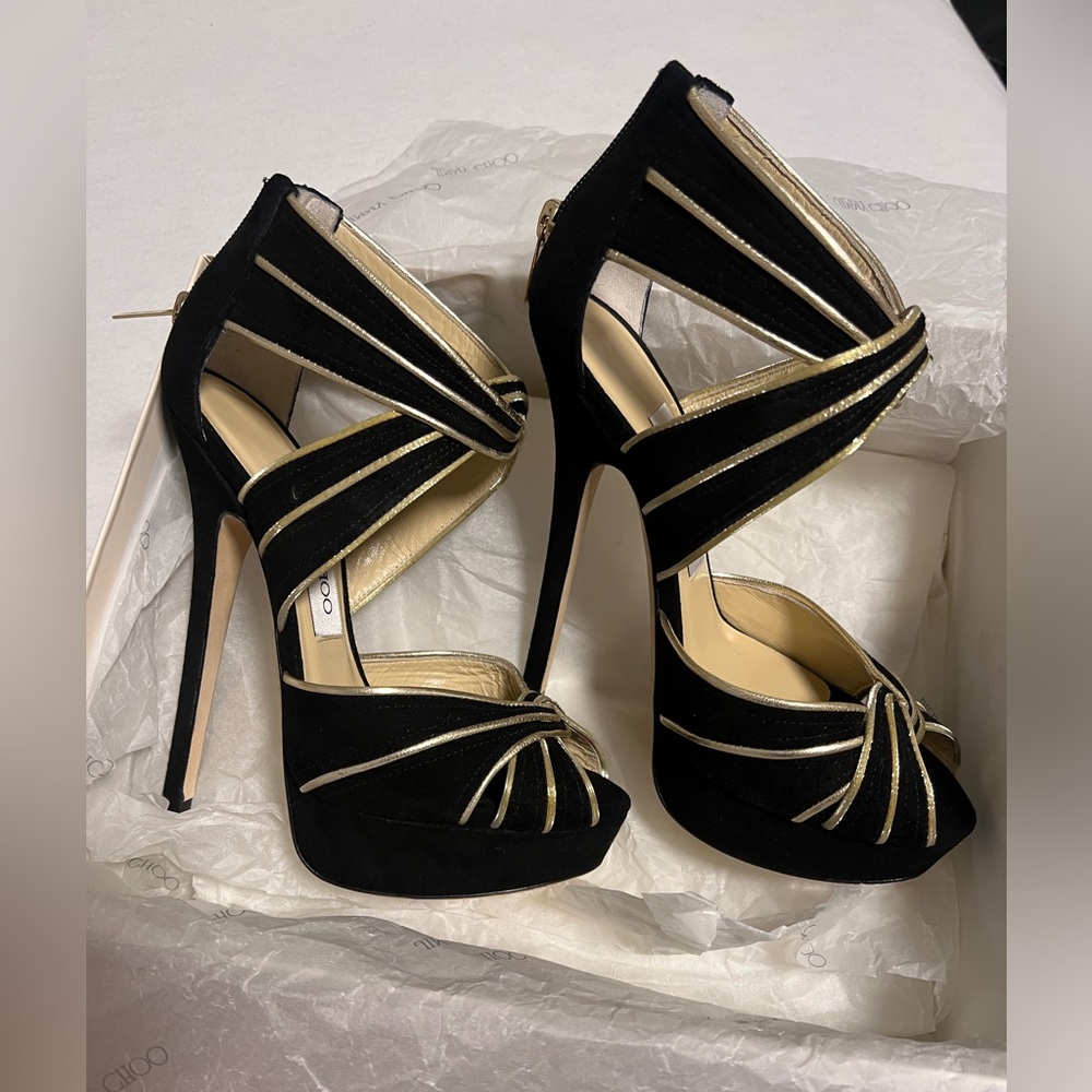 Jimmy Choo Piped Platform Sandals 145mm Sz 36.5